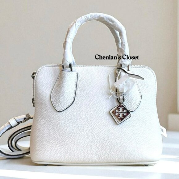 Tory Burch Mini Swing Satchel Leather White with Silver Hardware - Picture 1 of 13